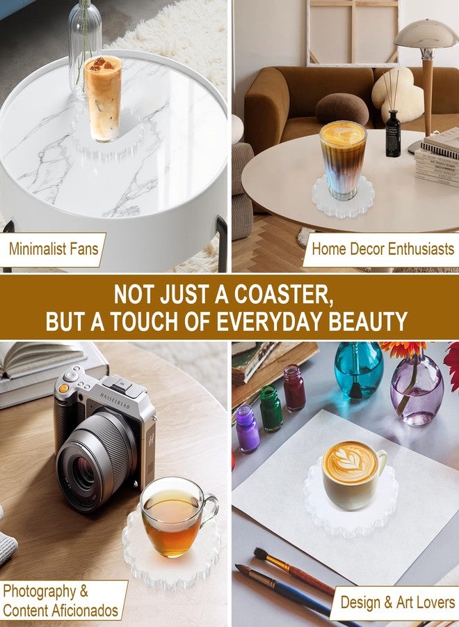 BiKontrun Scalloped Acrylic Coasters for Drinks, Clear Coasters Set of 4, Waterproof Coaster with Silicone Anti-Slip Dots, Aesthetic Desk Accessories Acrylic, Cute Coaster Minimalist Decor for Home, Office - Image 5